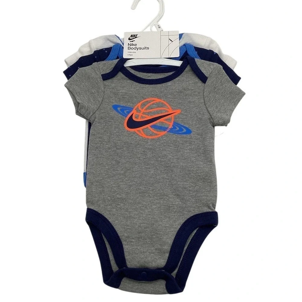 Nike Baby Bodysuits‎ 3-Pack Unisex 3M Midnight Navy Gray Just Do It Swoosh